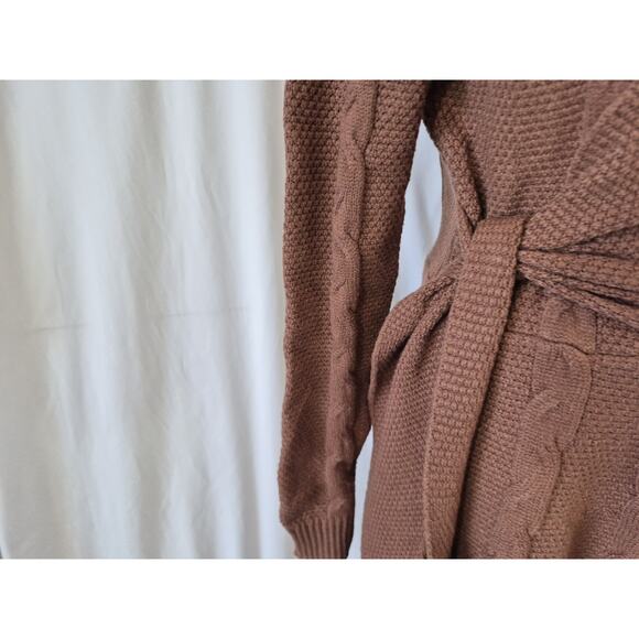 Anthropologie Greylin Brown Cable Knit Wrap Sweater Dress Small - Picture 8 of 12